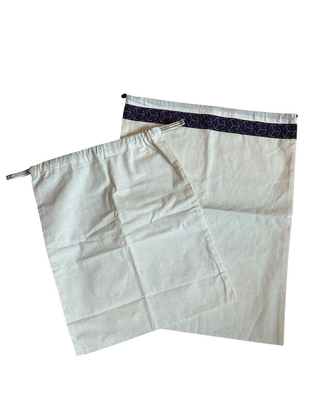 Set of 2 New Tory Burch Cream Canvas Dust Bag - 12”x15 and 14”x18